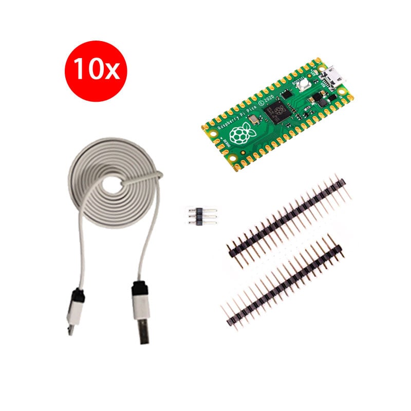 10 x Raspberry Pi Pico, Headers & USB cable